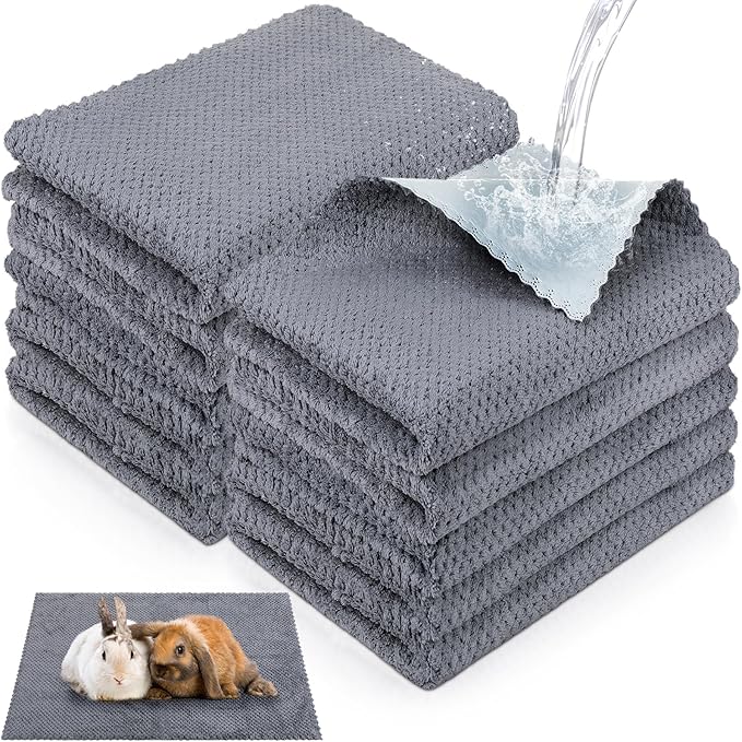 VitalCozy 10 Pcs Guinea Pig Cage Liners Washable Rat Bedding for Guinea Pigs Controlling Absorbent Waterproof Pee Pads Blanket for Rabbits Hamster Small Animal Chinchilla(Grid,18 x 24 Inch,Gray)