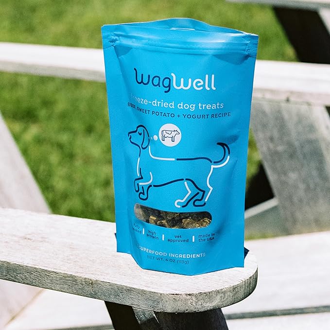 WagWell Freeze Dried Dog Treats, Beef + Yogurt + Sweet Potato Flavor | Training Treats, Food Topper, Healthy Snack for Dogs | Human Grade, Grain Free, High Protein | Made in USA | 4 oz Bag, 2 Pack