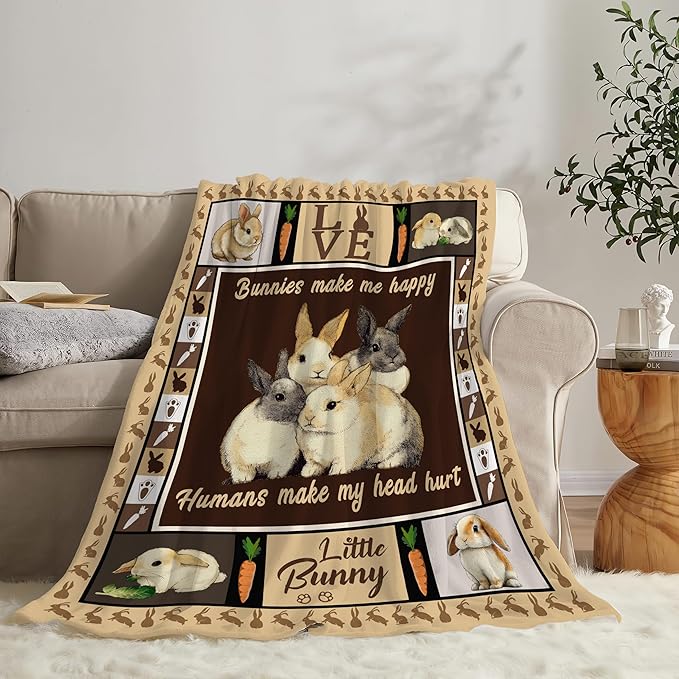 Bunny Throw Blanket Rabbit Bunny Stuff Gifts for Kids Girls Boys Adults Women Men Soft Cozy Warm Plush Fluffy Fuzzy Fleece Blanket 40''X50''