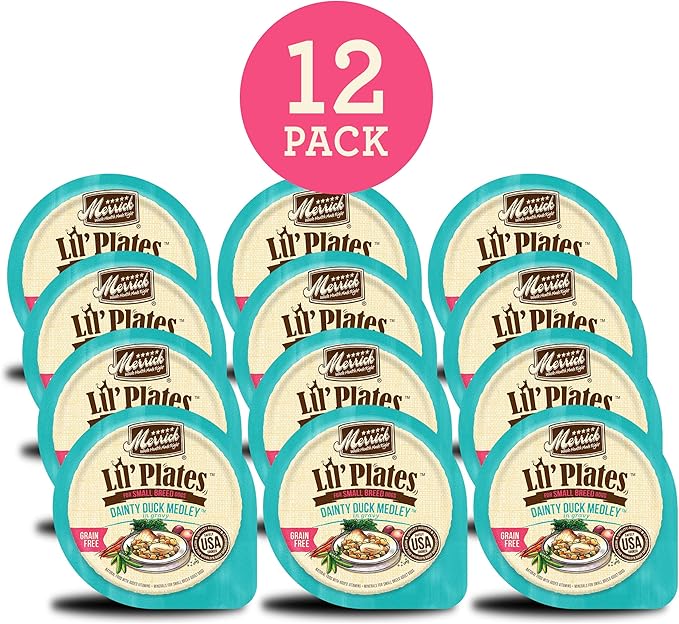 Merrick Lil’ Plates Grain Free And Gluten Free Natural Wet Dog Food For Small Dogs, Soft Dainty Duck Medley - (Pack of 12) 3.5 oz. Tubs