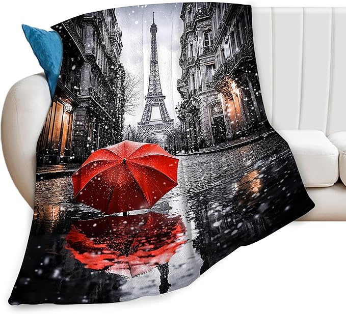 Eiffel Tower Decor Blanket, Paris Throw Blankets, Eiffel Tower Gifts for Boys Girls Women Men Lover Adult Cozy Fleece Flannel Bedding Stuff Plush for Couch Sofa Bed Decor 60"X50"