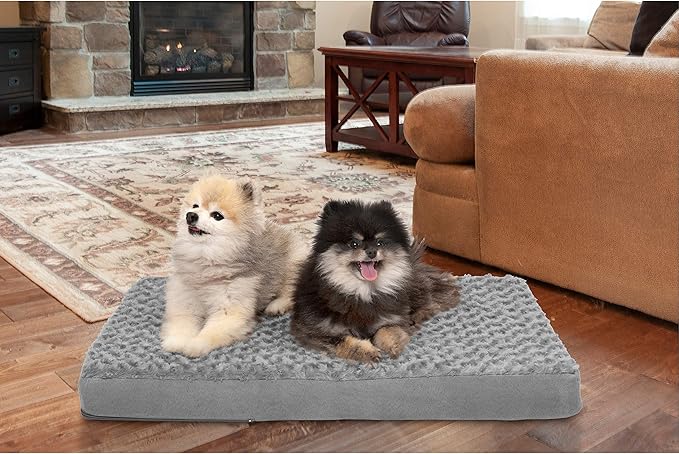 FurHaven Supportive Cooling Memory Foam Classic Mattress Dog Bed with Washable & Removable Cover - Plush Faux Fur/Suede Mattress - Gray, Dogs Up to 35 lbs - Medium