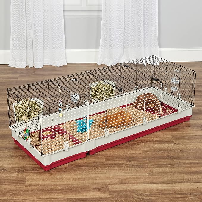 Midwest Homes for Pets Deluxe Rabbit & Guinea Pig Cage, XX-Large, White & Red