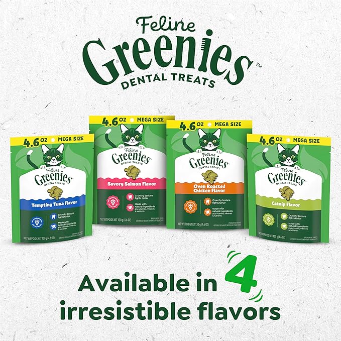 Greenies Cat Treats, Feline Veterinarian-Recommended Adult Natural Dental Cat Treats, Oven Roasted Chicken Flavor, 9.75 oz. Tub