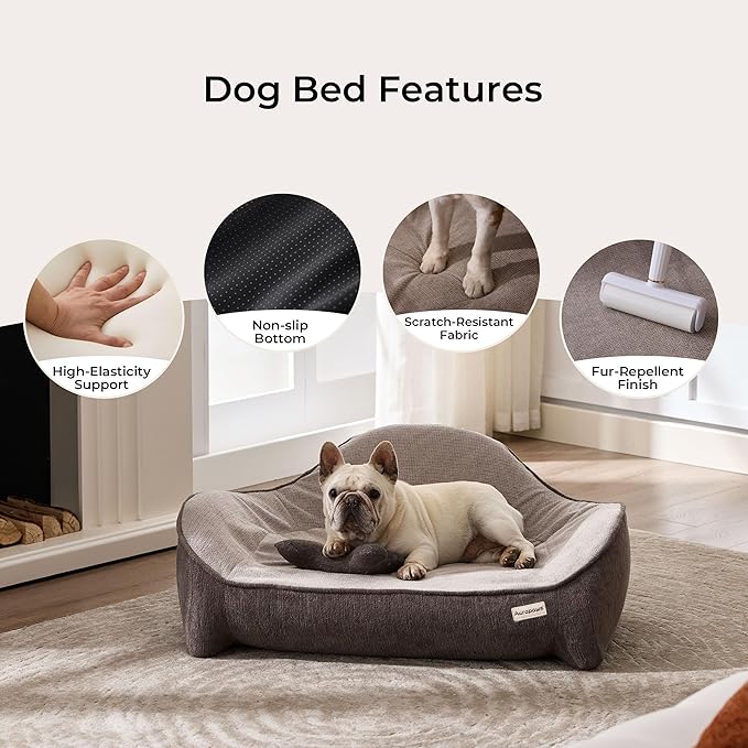Cooling Orthopedic Dog Bed Medium Size Dog, High-Resilience Memory Foam Support, All-Season Comfort Pet Bed with 3 Washable Removable Cover & Waterproof Liner, Never Sag Dog Couch with Bone Toy