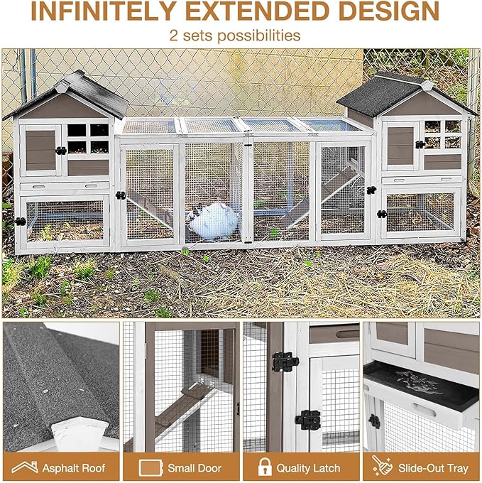 Aivituvin 51.6''L Rabbit Hutch Outdoor Chicken Coop, Indoor Bunny Cage with Run, Guinea Pig House with Pull Out Upper Tray (Brown)