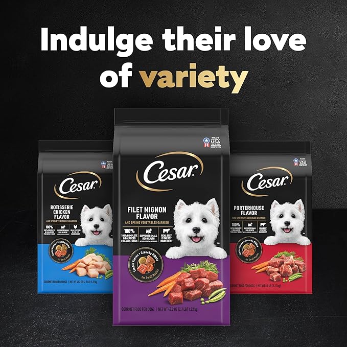 Cesar Small Breed Dry Dog Food for Small Dogs, Filet Mignon Flavor and Spring Vegetables Garnish, 12 lb Bag