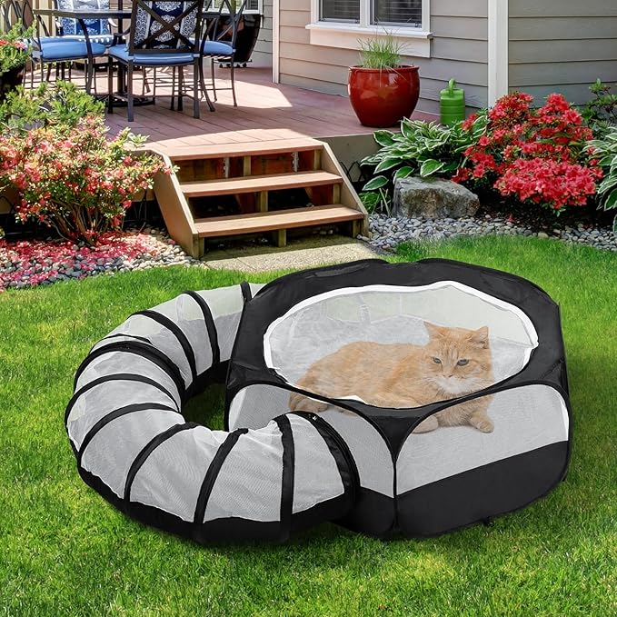 Small Animal Playpen with Surround Tunnel,Waterproof Guinea Pig Cage Breathable Rabbit Cage with Top Cover Pop Open Ferret Toys Hamster Playpen for Chicken Cat Dog Indoor Outdoor Exercise