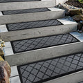Aucuda 6pcs Stair Treads Outdoor for Dogs on Wooden Steps Non Slip 8.5" x 30" Stair Runner Rug Heat Insulation Rubber Backing, Gray Lattice Staircase Mat Carpet for Indoor Grip Farmhouse.