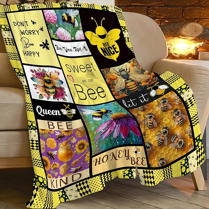 Bee Throw Blanket Bee Stuff Gifts for Kids Girls Boys Adults Women Men Soft Cozy Warm Plush Fluffy Fuzzy Fleece Blanket Decor 40''X50''