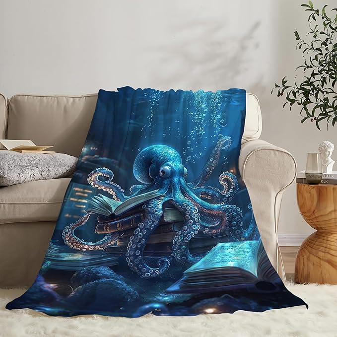 Octopus Throw Blanket Ocean Octopus Stuff Gifts for Kids Girls Boys Adults Women Man Soft Cozy Warm Plush Fluffy Fuzzy Fleece Blanket Decor 50''X60''