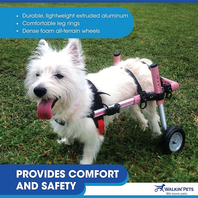 Walkin' Wheels Small Dog Wheelchair, Lightweight Dog Wheelchair for Back Legs, 11-14 lbs, for 9-13 inches Leg Height - Pink