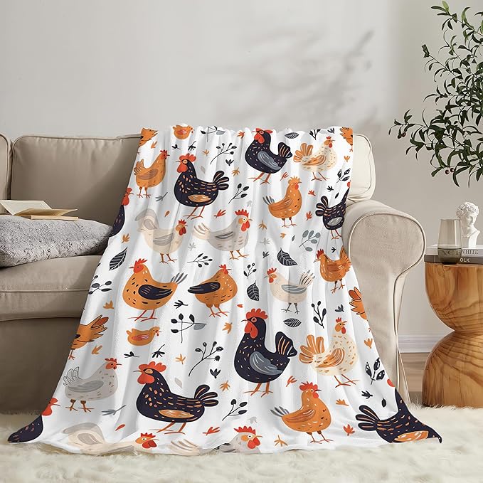 Chicken Blanket Rooster Chicken Throw Blanket Gifts for Kids Girls Boys Adults Women Man Super Soft Cozy Plush Fluffy Fuzzy Fleece Blanket Decor 60''X80''