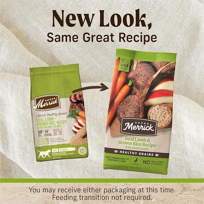 Merrick Healthy Grains Premium Adult Dry Dog Food, Wholesome And Natural Kibble With Lamb And Brown Rice - 12.0 lb. Bag