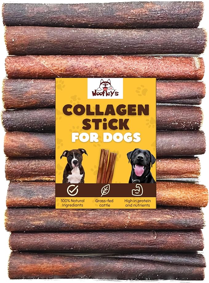 Woofley's 6 Inch Collagen Sticks for Dogs (10 Count) Bully Stick Rawhide Alternative Dog Chews No Hide Bones for Medium & Large Dogs