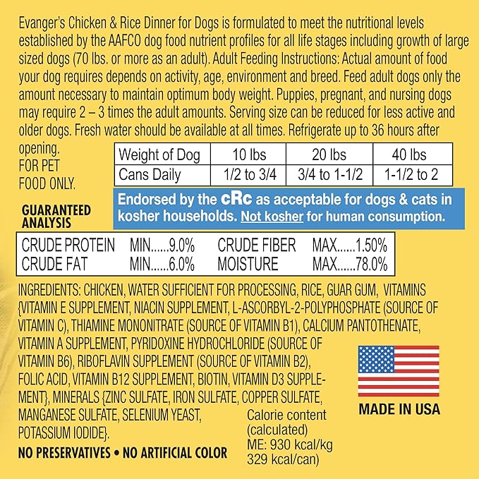 Evanger's Heritage Classic Chicken & Rice Dinner – 12 Count, 20.2 oz Each – Wet Dog Food with Chicken and Rice – Gluten-Free Loaf Style Meal – Complete and Balanced for All Life Stages