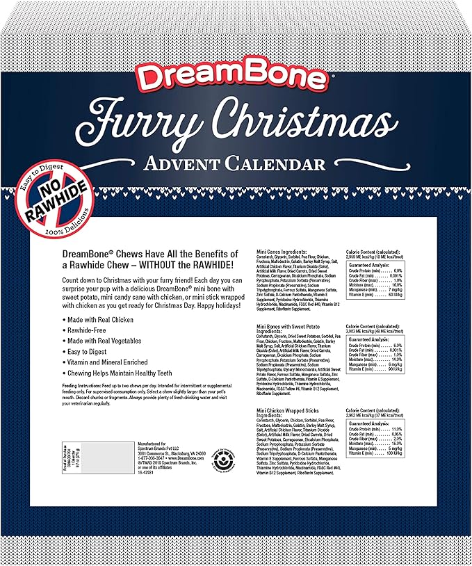 DreamBone Holiday Advent Calendar, Rawhide-Free Dog Treats, for Dogs, 24 Count