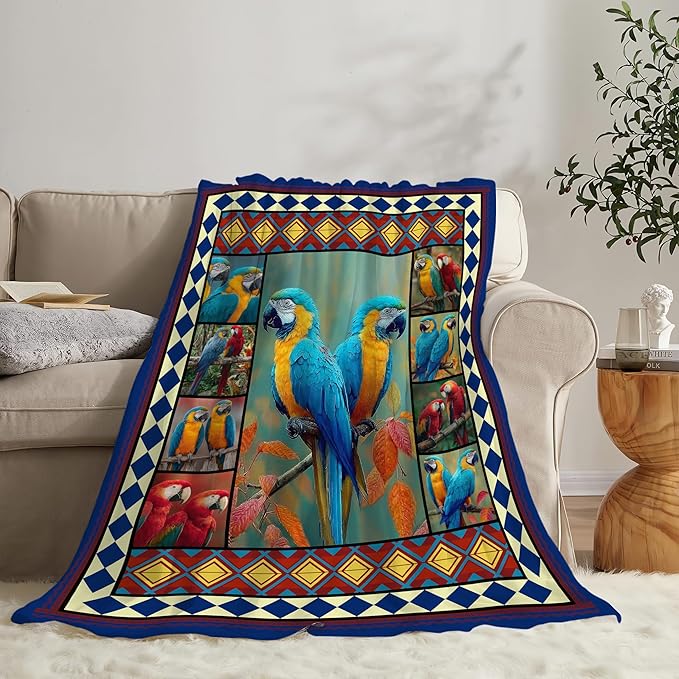 Parrot Bird Throw Blanket Macaw Stuff Gifts for Kids Girls Boys Adults Women Men Soft Cozy Warm Plush Fluffy Fuzzy Fleece Blanket Decor 60''X80''