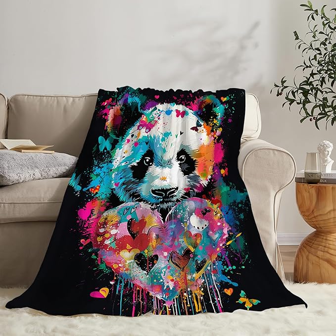 Panda Throw Blanket Panda Stuff Gifts for Kids Girls Boys Adults Women Man Soft Cozy Warm Plush Fluffy Fuzzy Fleece Blanket Decor 60''X80''