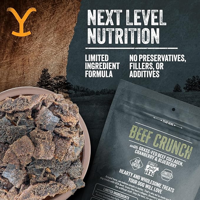 Authentic Yellowstone Dutton Ranch Dog Treat Co. - Limited Ingredient Beef Crunch - Premium Dog Treats with No Additives, Preservatives or Fillers - Made in The USA - 8oz