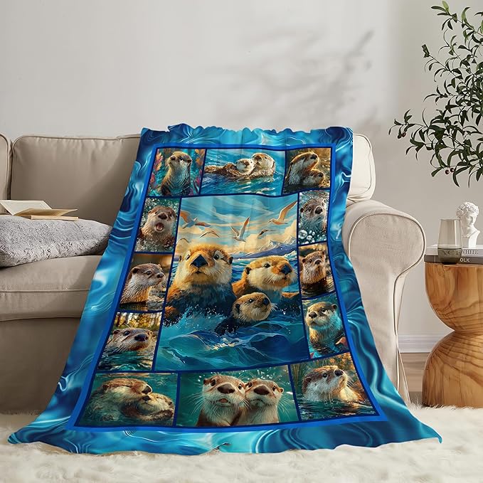 Otter Throw Blanket Otter Stuff Gifts for Kids Girls Boys Adults Women Men Soft Cozy Warm Plush Fluffy Fuzzy Fleece Blanket Decor 40''X50''