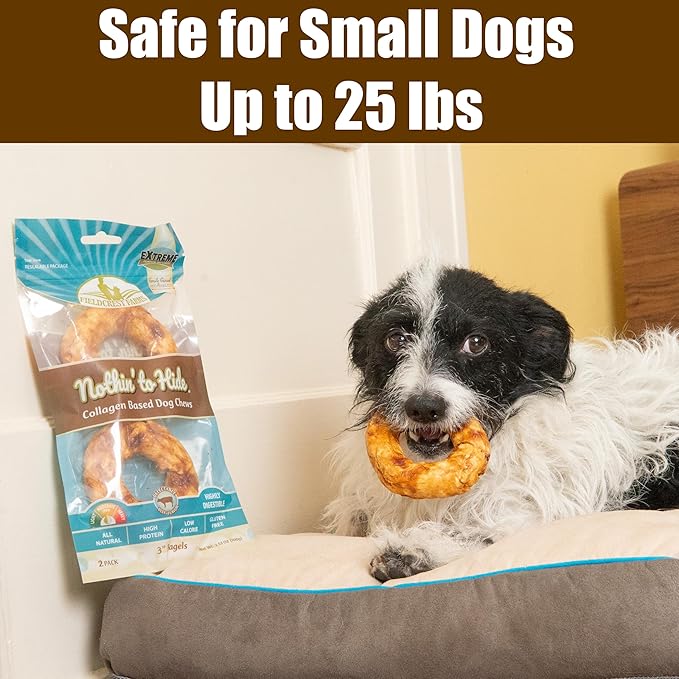 Fieldcrest Farms Nothin’ to Hide Bagel Beef Flavor – Collagen-Based Rawhide Alternative Dog Chews for Small Dogs Up to 25 lbs, Highly Digestible, Promotes Healthy Teeth & Gums, 3-Inch, 2 Pack