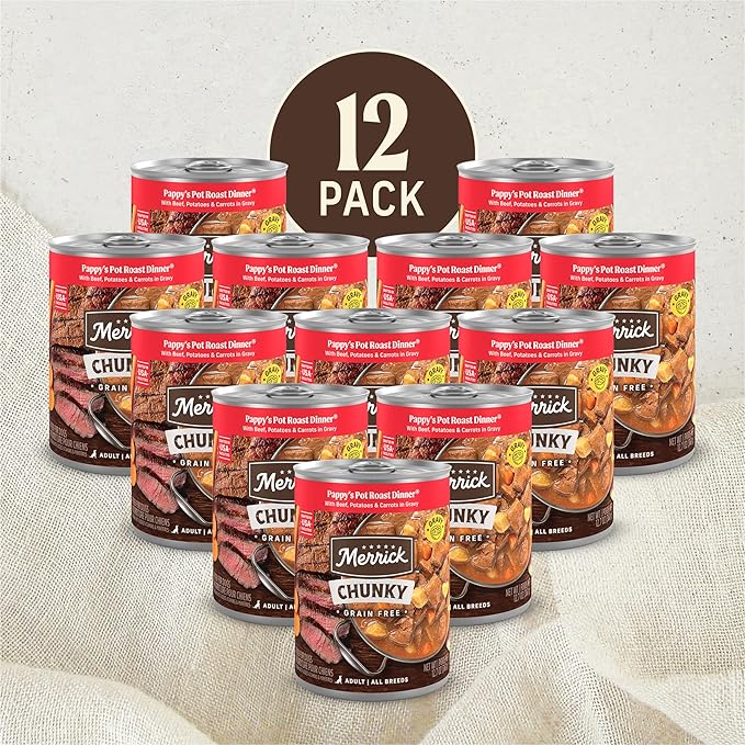 Merrick Chunky Grain Free Premium And Wholesome Canned Dog Food, Real Meat Pappy’s Pot Roast Dinner In Gravy - (Pack of 12) 12.7 oz. Cans