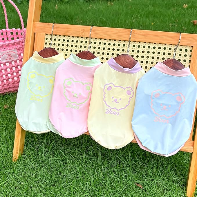 Dog Cat Summer Tank Top T-Shirt - Breathable Cool Ice Silk Sun Protection Pet Tank Top with Bear Print, Soft Stretch Puppy Clothes for Small and Medium Dogs and Cats