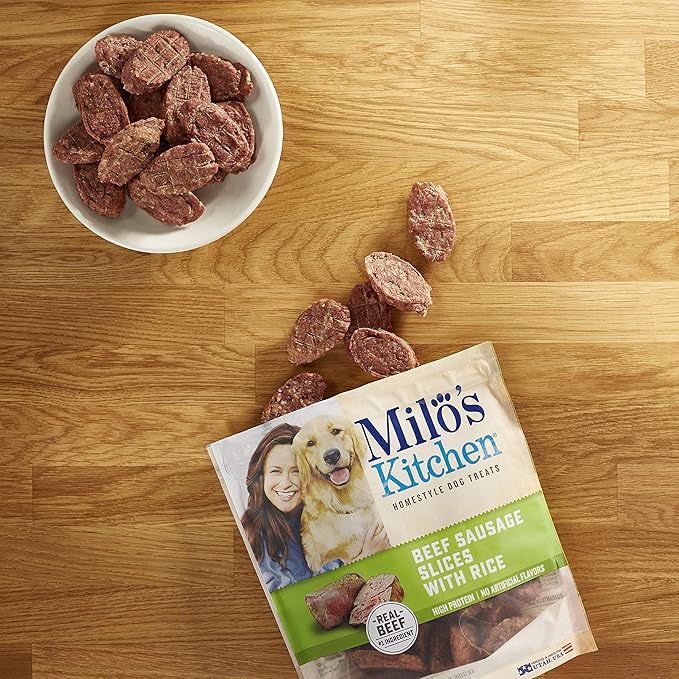 Milo's Kitchen Home-Style Dog Treats 100% Real Beef Sausage Slices With Rice 3 Oz.