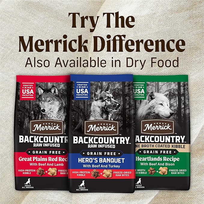 Merrick Backcountry Grain Free Premium Canned Dog Food, Variety Pack, Real Beef and Chicken Dinner Recipes - (Pack of 12) 9.5 lb. Cans