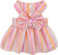 Pet Dog Harness Dress, Cute Dog Clothes for Small Dogs Girl, Striped Cotton Princess Puppy Dresses with Bowkont D-Ring, Summer Doggy Outfit Cat Clothing (Pink, XS)