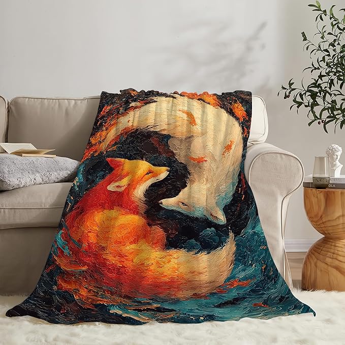 Fox Throw Blanket Orange and White Fox Stuff Gifts for Kids Girls Boys Adults Women Men Soft Cozy Warm Plush Fluffy Fuzzy Fleece Blanket Decor 60''X80''