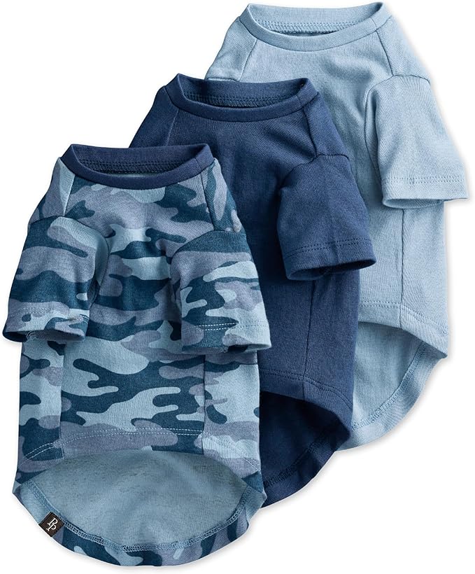 Toby II - The Perfect Tee, 3 Pack Short Sleeve Pet T-Shirt 100% Organic Cotton Tees Clothes for Small, Medium, Large Dogs, Navy Camo, XX-Small (4-7 lbs)