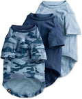 Toby II - The Perfect Tee, 3 Pack Short Sleeve Pet T-Shirt 100% Organic Cotton Tees Clothes for Small, Medium, Large Dogs, Navy Camo, X-Small (5-12 lbs)