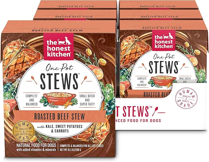 The Honest Kitchen Human Grade One Pot Stews: Roasted Beef Stew with Kale, Sweet Potatoes & Carrots Wet Dog Food, 10.5 oz x6