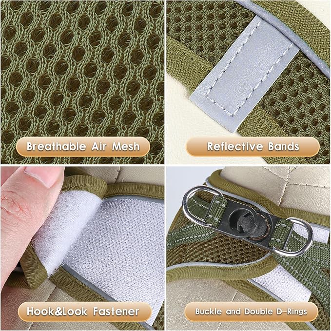 YIMEIS Dog Harness and Leash Set, No Pull Soft Mesh Pet Harness, Reflective Adjustable Puppy Vest for Small Medium Large Dogs, Cats (Army Green, Medium (Pack of 1)