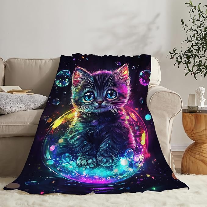 Cat Throw Blanket Cat Stuff Gifts for Kids Girls Boys Adults Women Man Soft Cozy Warm Plush Fluffy Fuzzy Fleece Blanket Decor 50''X60''