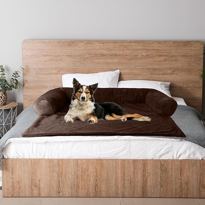 PETMAKER Couch Cover for Dogs Washable - 45x45in Plush Dog Couch Cover Protector for Large Pets - Washable Pet Furniture Protector with Foam Bolster and Non-Slip Bottom - Puppy Essentials (Brown)