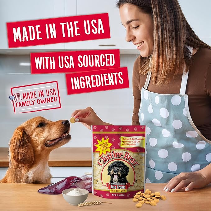 Charlee Bear Original Crunch Dog Training Treats, Beef Liver Flavor, 3 Calories Each, Low Calorie Natural Rewards for Puppies to Adult Dogs, Made in USA, 16 oz (3-Pack)