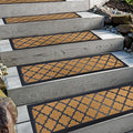 Aucuda 6pcs 8.5" x 30" Stair Treads Outdoor for Elders and Dogs on Wooden Steps, Non Slip Stair Runner Rug Heat Insulation Rubber Backing, Brown Lattice Staircase Mat Carpet for Indoor Grip Farmhouse.