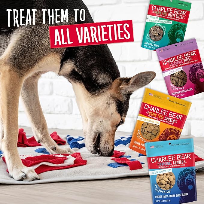 Charlee Bear Grain Free Meaty Bites Freeze Dried Dog Treats with Probiotics, Puppy Training Snacks, Soft Dog Bites Variety Pack, 2.25 oz Bags (5), Made USA