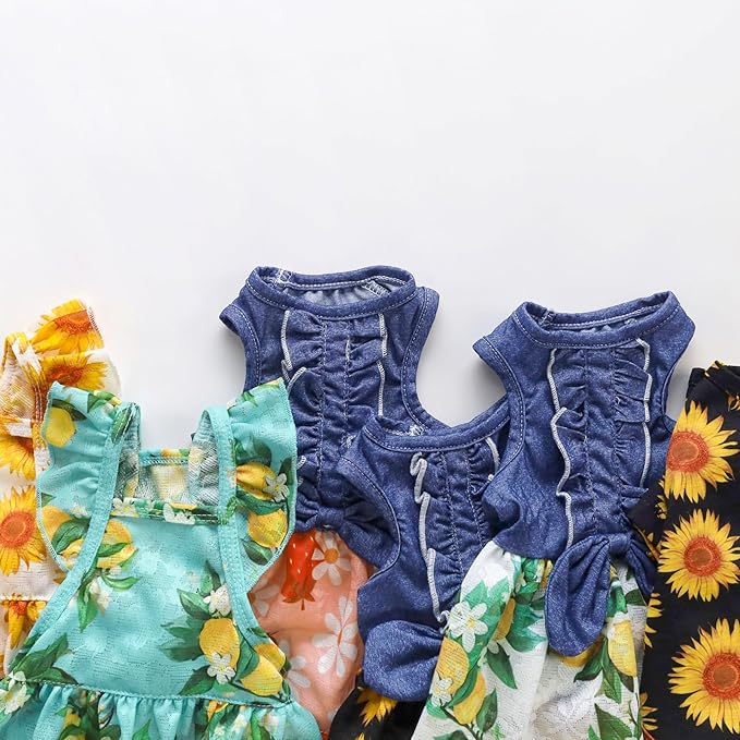 Fitwarm Lemon Denim Dog Dress, Dog Clothes for Small Dogs Girl, Pet Cat Outfit, Blue, White, Yellow, Green, XXS