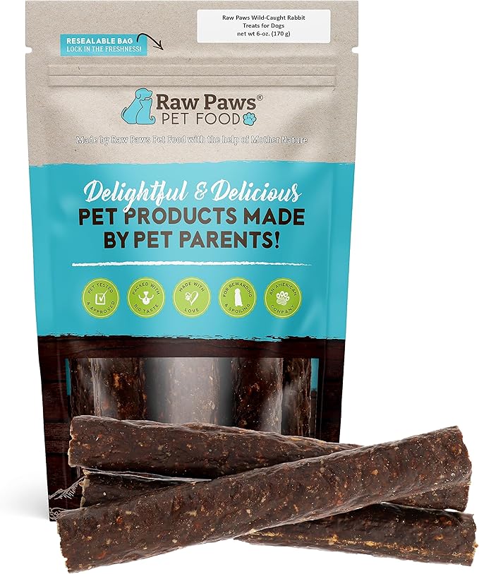 Raw Paws Wild-Caught Rabbit Treats for Dogs, 6-oz - Packed in USA - Rabbit Dog Treats - Corn, Soy & Grain Free Bites - Single Ingredient