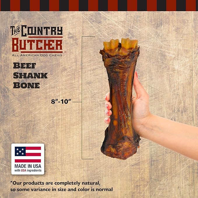 Beef Shank Dog Bones for Aggressive Chewers - Long Lasting Treats for Large and Medium Breed Dogs, Natural Healthy Marrow, Soup Bones, Tough - Made in The USA, 6 Count, 8-10"