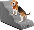 Feandrea 4-Step Dog Stairs, Dog Steps for Bed, Sofa, Waterproof Pet Stairs with Anti-Slip Designs, Gentle Slope, Removable Washable Cover, Handle, Dove Gray UPPS004G01