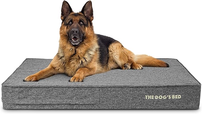 The Dog’s Bed Orthopedic Memory Foam Dog Bed for XL Dogs, Waterproof Washable Cover, Anti-Slip Base, Calming Surface – CertiPUR-Certified Foam, Grey Linen, 6 Inch Thick