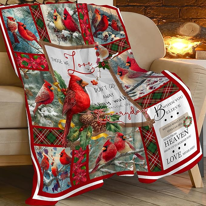 Cardinal Throw Blanket Red Bird Cardinal Stuff Gifts for Kids Girls Boys Adults Women Men Soft Cozy Warm Plush Fluffy Fuzzy Fleece Blanket Christmas Decor 60''X80''