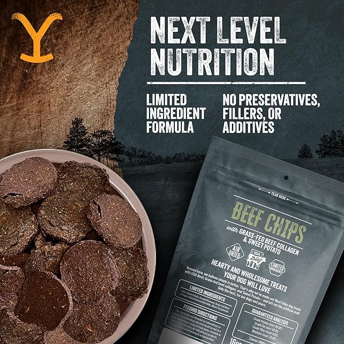Yellowstone Limited Ingredient Dog Jerky – Air Dried Beef Collagen Chips – Crunchy & Chewy Texture – Single Protein – Made in USA – 16 oz