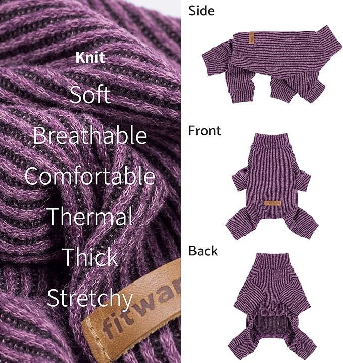 Fitwarm Mock Neck Knitted Dog Pajamas, Warm Winter Clothes for Small Dogs Boy Girl, Pet Onesie, Purple, XL