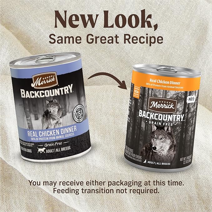 Merrick Backcountry Grain Free Premium Canned Dog Food, Soft And Healthy Wet Recipe, Real Chicken Dinner - (Pack of 12) 12.7 oz. Cans